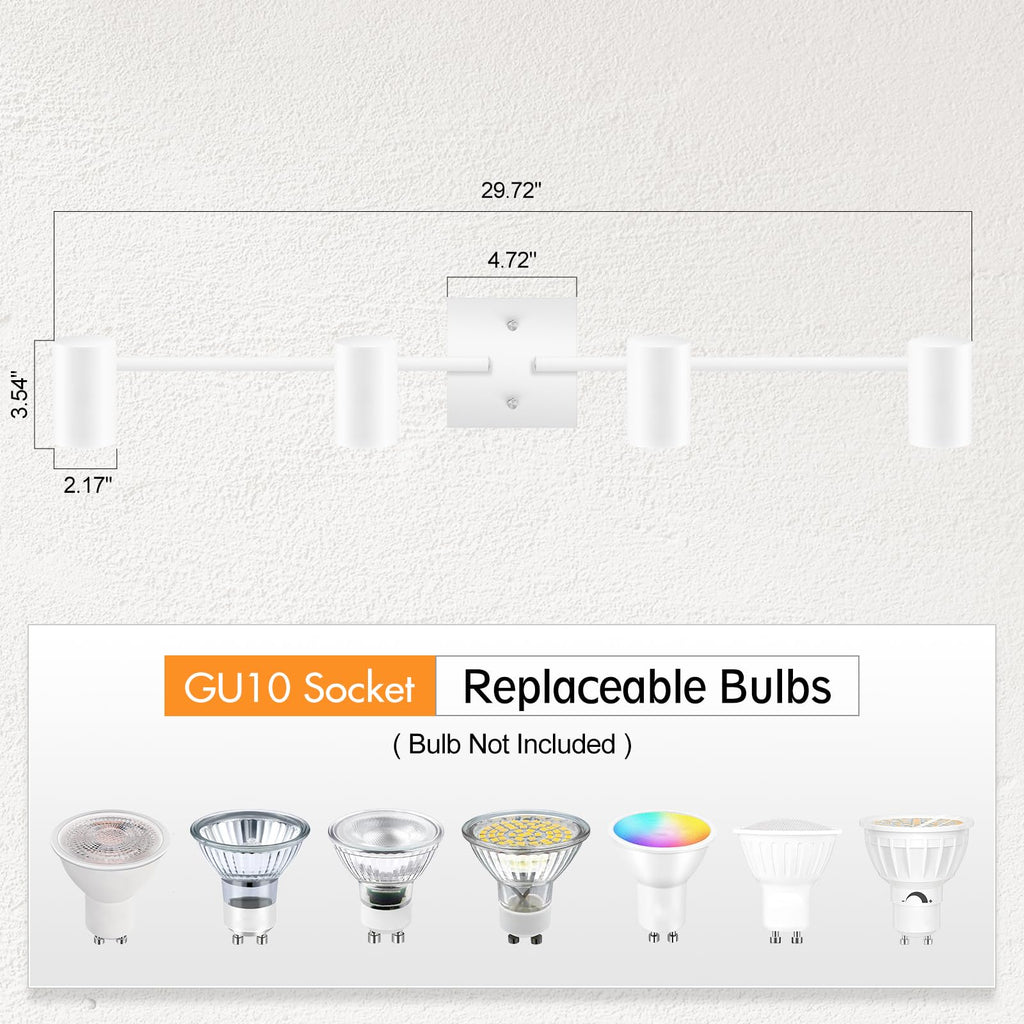 4 Light Track Lighting Fixtures Ceiling, Matte White Track Lights Ceiling with Flexibly Rotatable Light Heads, Modern