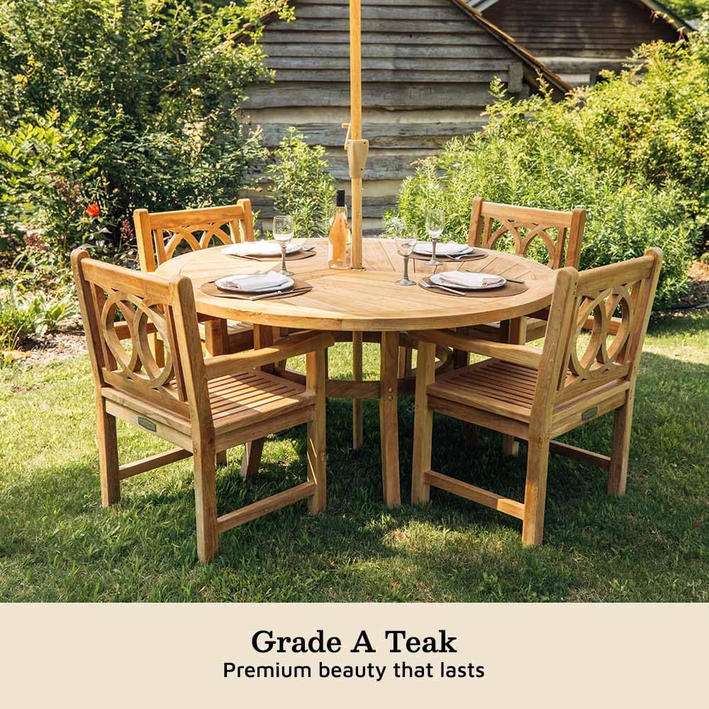 Ash & Ember Savannah 59" Grade A Teak Round Dining Table, Seats 4
