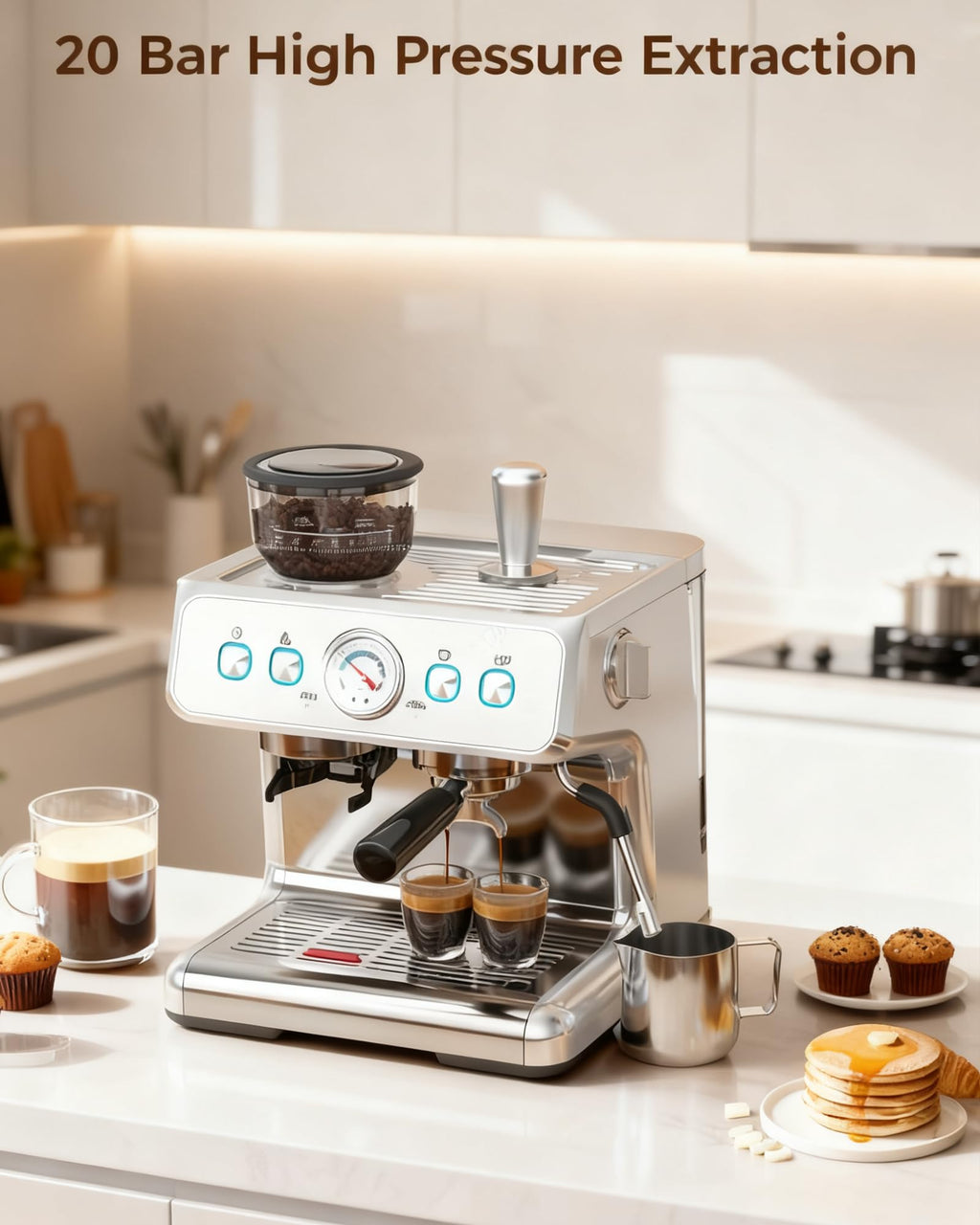 20 Bar Espresso Machine with Grinder & Milk Frother-Pro