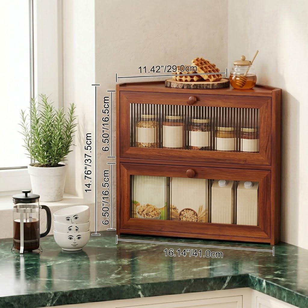 Bread Box - Brown Corner,2 Tier Bamboo Countertop
