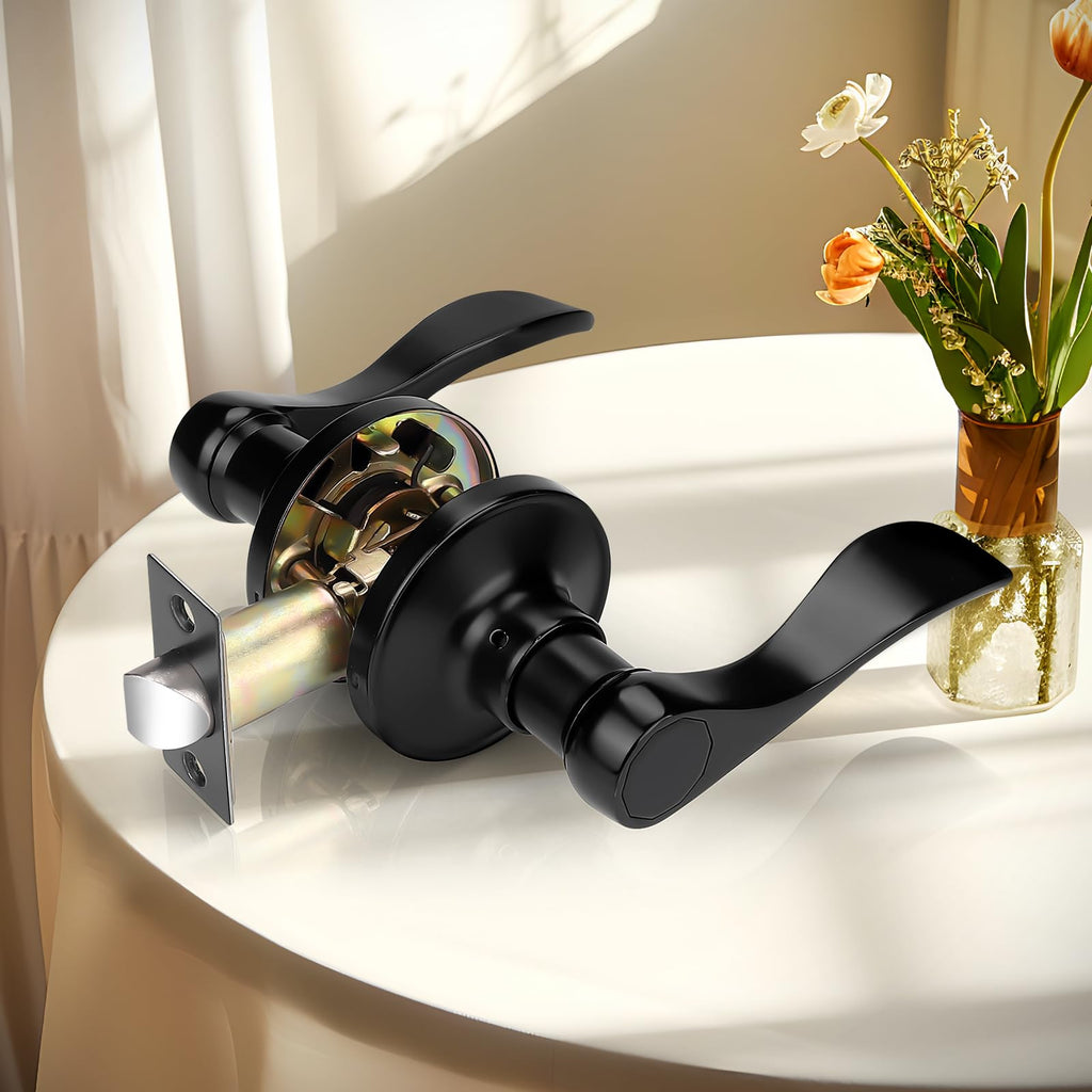 2 Pack Passage Levers Matte Black, Keyless Interior Door Hardware Cloud Shape Contemporary Style Lockset Lever Handle