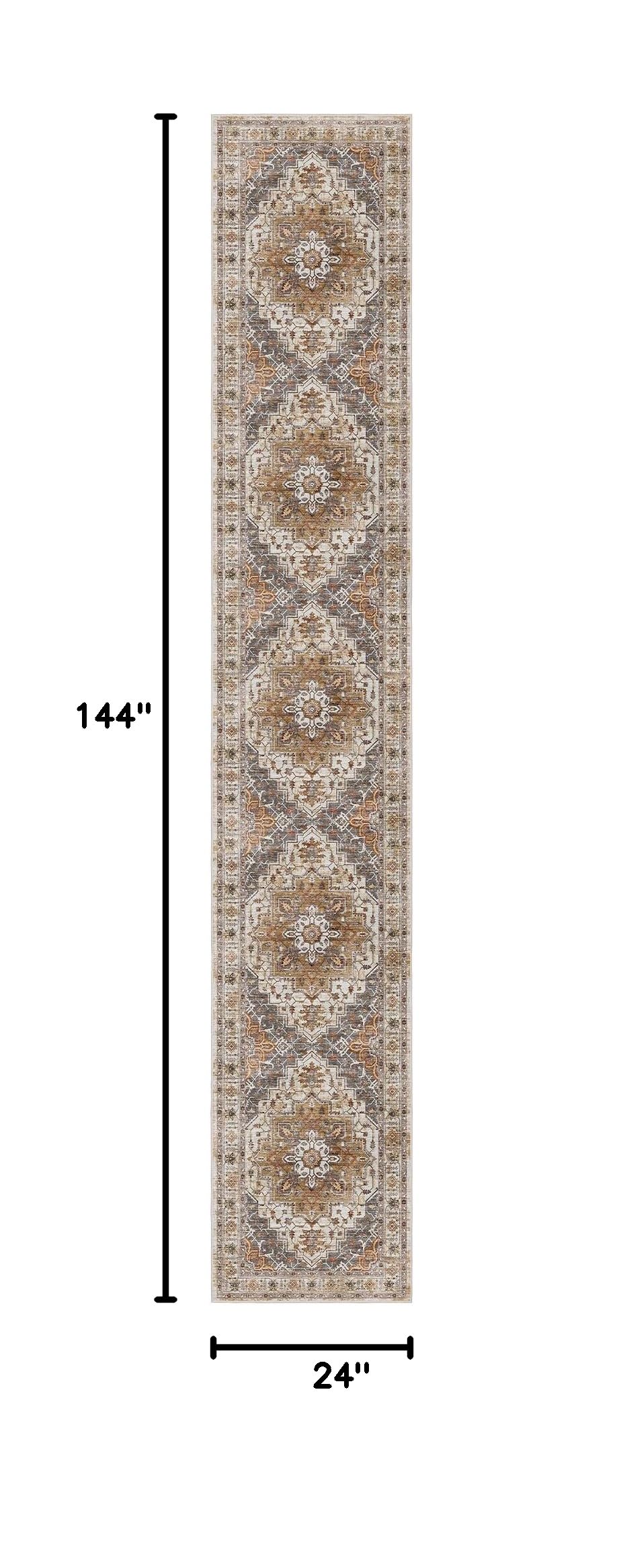 Washable Runner Rugs 2x12 Long Kitchen, Turmeric/Grey