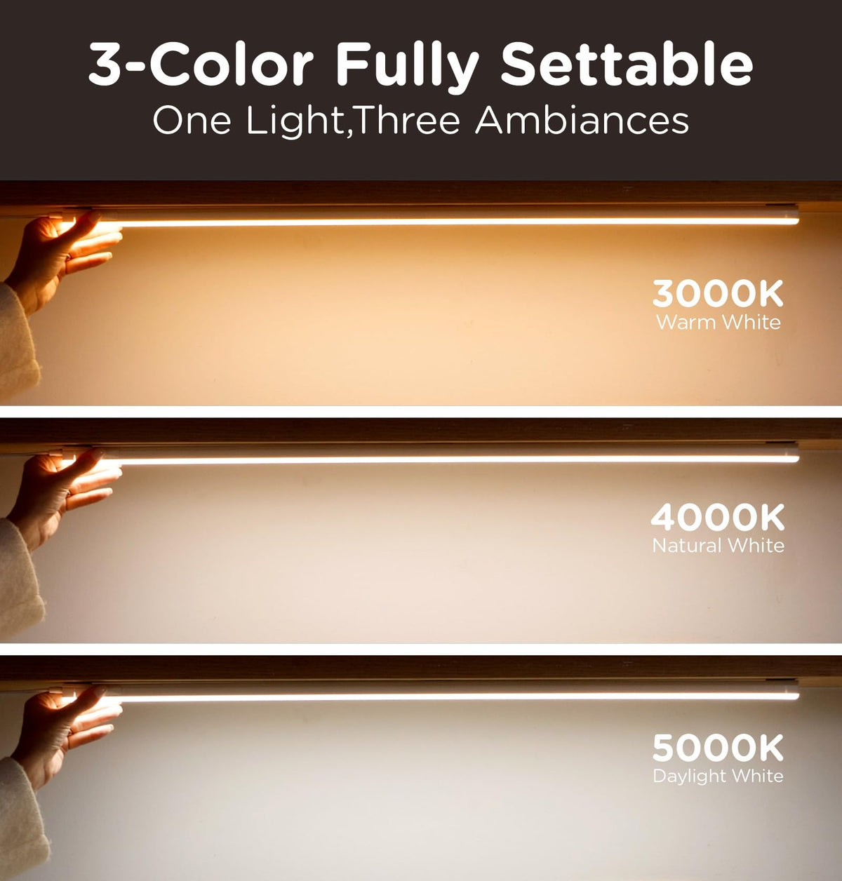 Under Cabinet Lighting Plug in, Linkable AC120V Super Bright 3CCT 3000/4000/5000K Ultra Slim Dimmable LED Counter