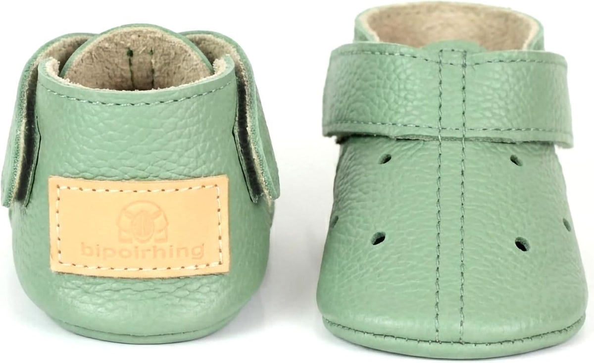 Mint Green Genuine Leather Baby Moccasin Booties