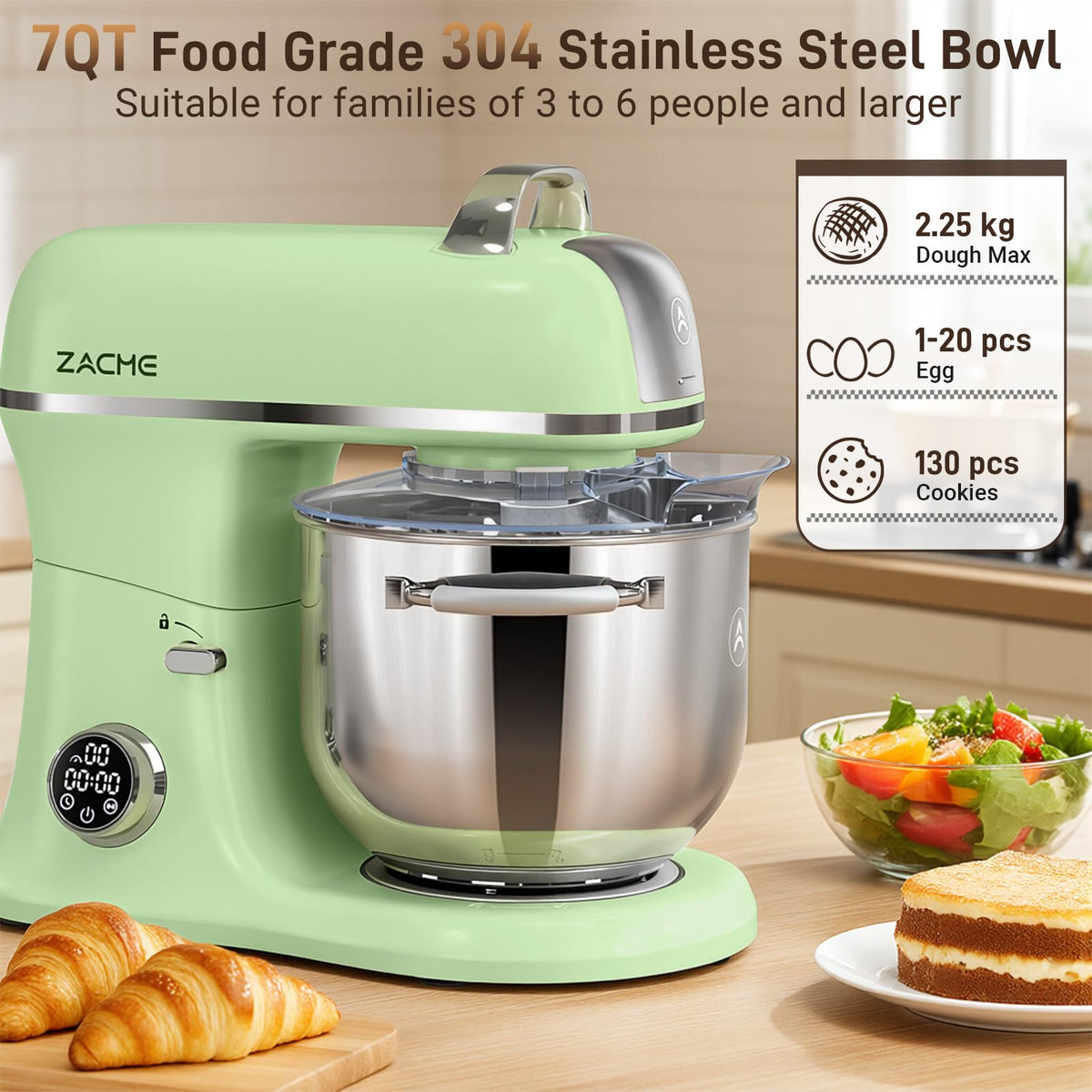 7 Quart Stand Mixer Aluminum Die Casting, 650W 12 Speed Tilt-Head Kitchen Electric Stand Mixer, Household Food Mixer