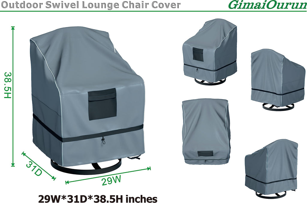 Outdoor Swivel Recliner Cover, Waterproof Heavy Duty Outdoor Lawn Patio Furniture Rocking Chair Covers, (29 W x 31 D