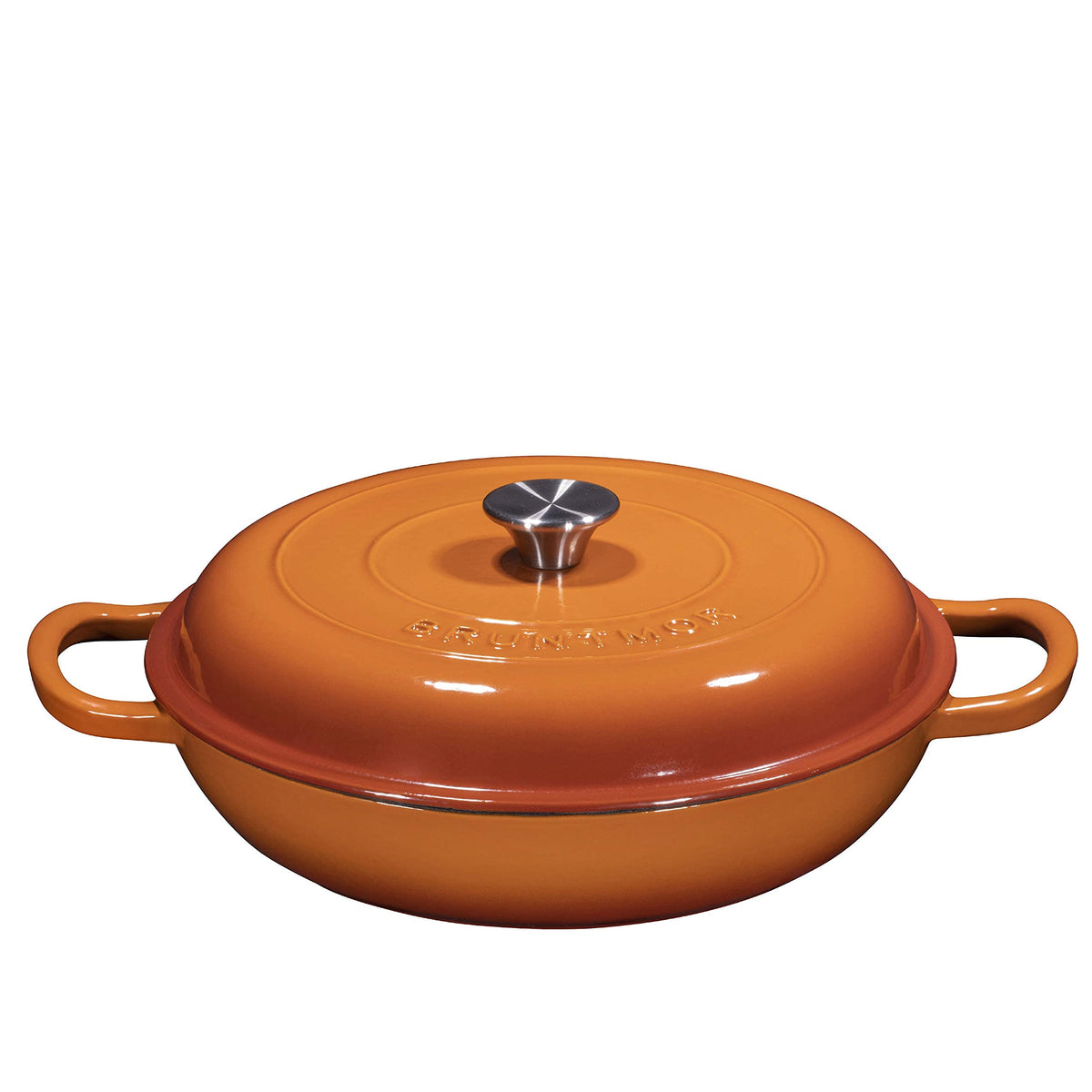 Cast Iron Dutch Oven Pot with Lid - 3.8 Qt Shallow Braising Pan with Handles for Stews - Enameled Casserole Dish