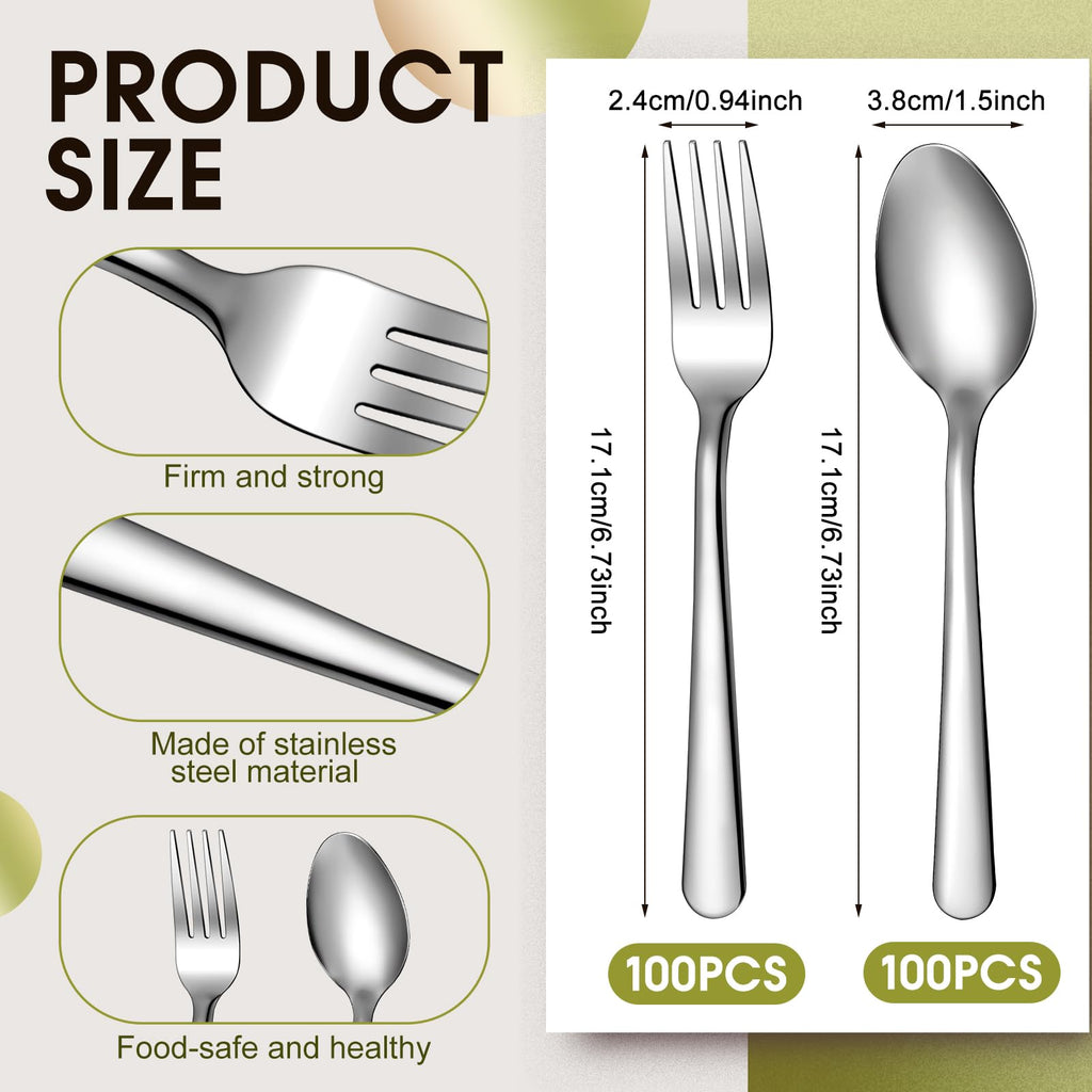200 Pcs Forks and Spoons Silverware Set Bulk Stainless Steel Flatware Cutlery Set 6.7'' Kitchen Utensils Restaurant