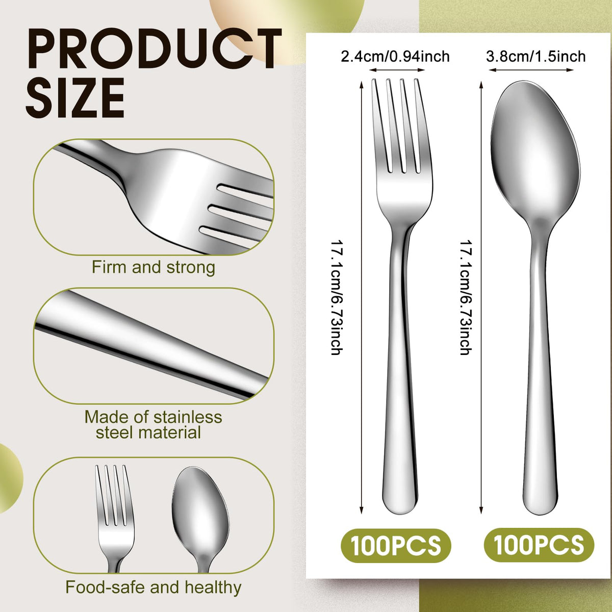 200 Pcs Forks and Spoons Silverware Set Bulk Stainless Steel Flatware Cutlery Set 6.7'' Kitchen Utensils Restaurant