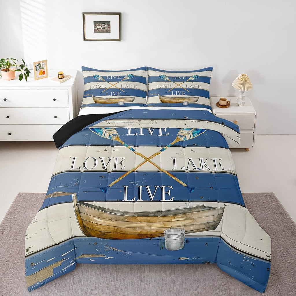 Lake House Decor Bedding Set For The Home Rustic Farmhouse Cabin Lodge Comforter Gift Lover, Lake Paddle