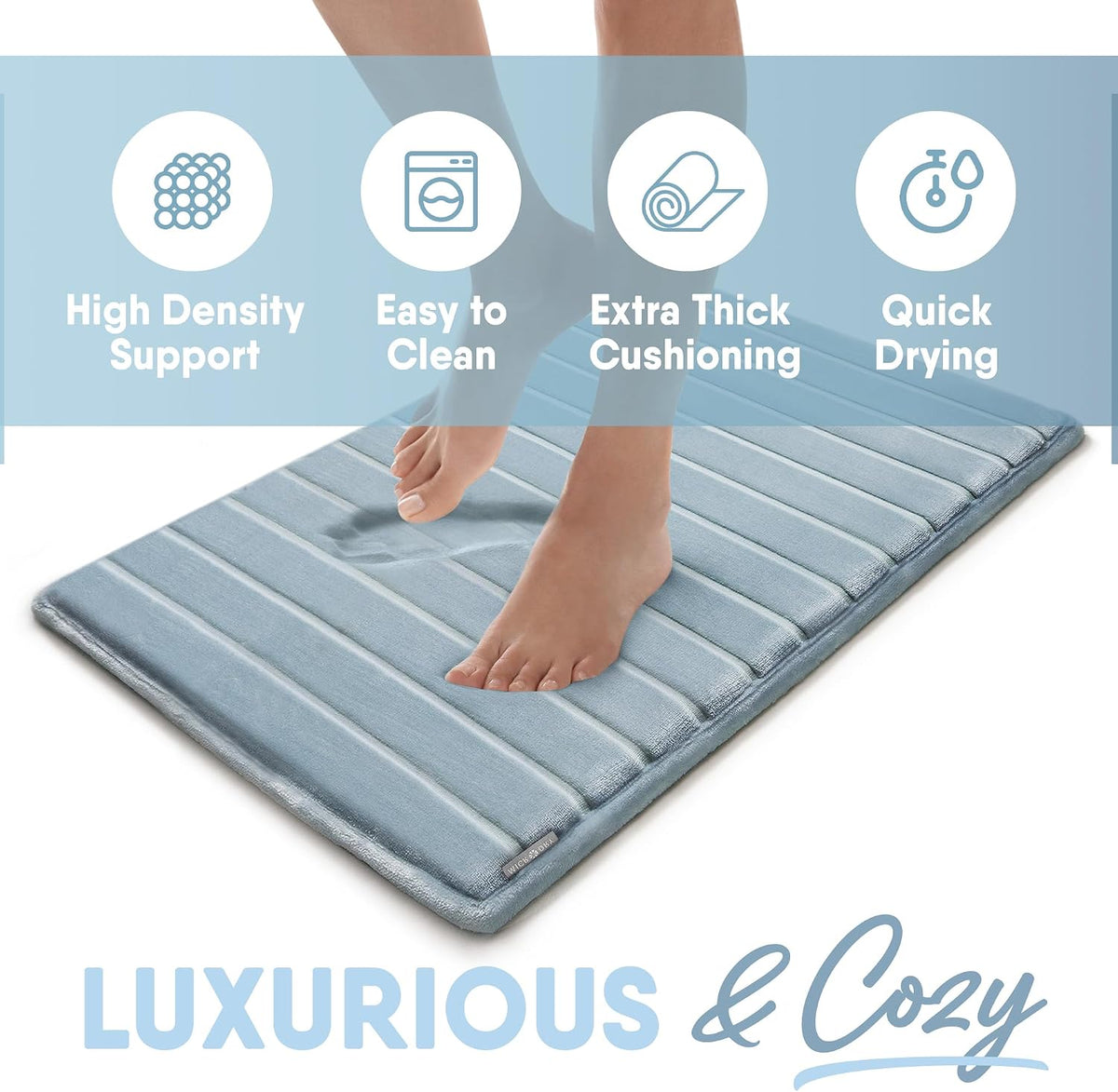 Extra-Thick, SoftLux, Charcoal Infused Memory Foam Bath Mat with GripTex Skid-Resistant Base, 17x24, Blue