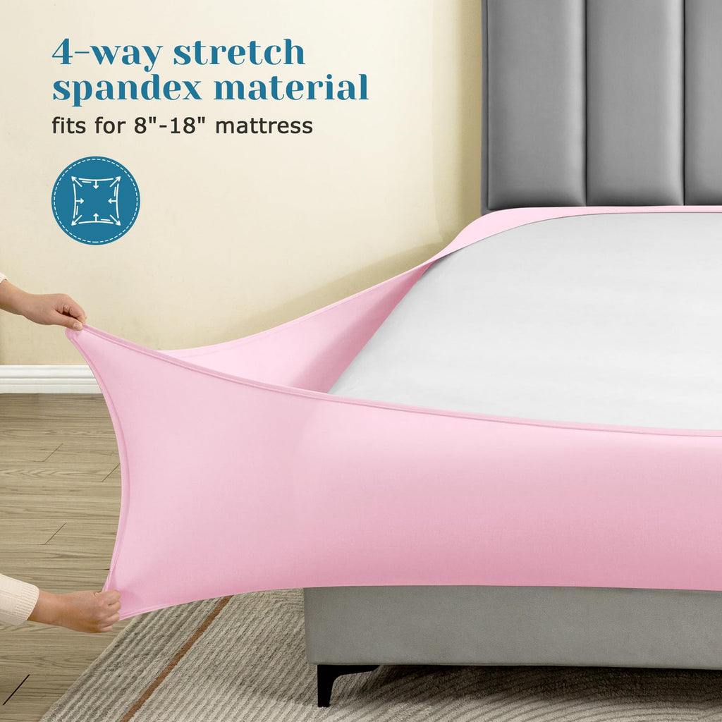 Jersey Knit Queen Sheet Set 6 Pieces, Stretch Super Soft and Wrinkle-Free Bed Sheets, Spandex Blend with 18-inch Deep