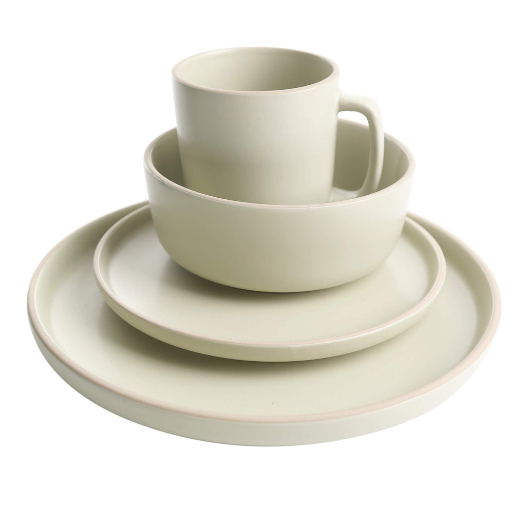 Zuma 16 Piece Round Kitchen Dinnerware Set, Dishes, Plates, Bowls, Mugs, Service for 4, Matte Stoneware, Cream