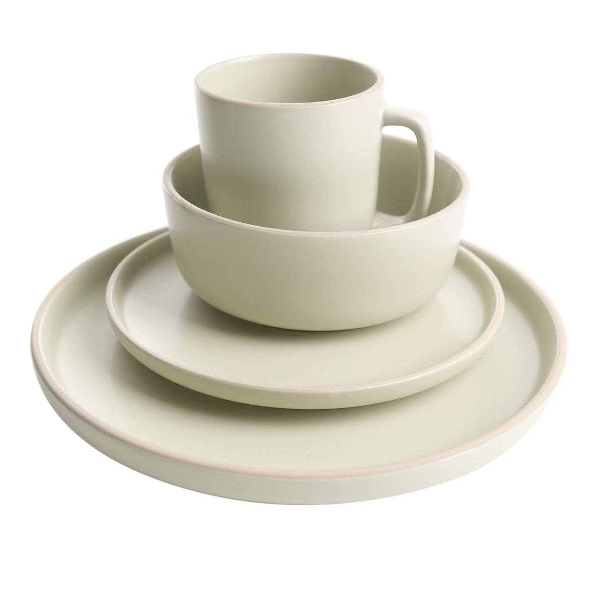 Zuma 16 Piece Round Kitchen Dinnerware Set, Dishes, Plates, Bowls, Mugs, Service for 4, Matte Stoneware, Cream