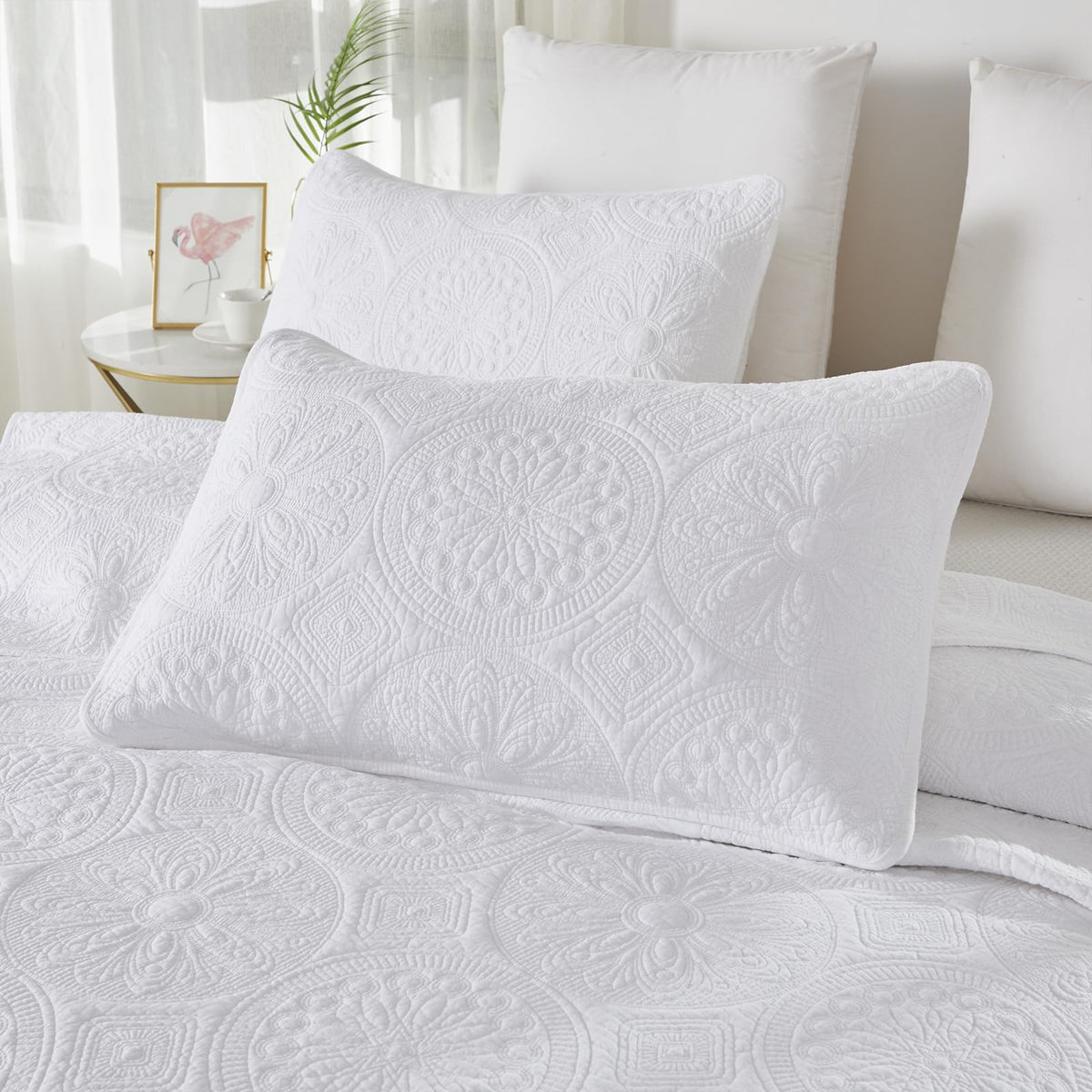 Luxury Medallion Quilt Bedding Set Cotton Farmhouse Comforter Set Bedspread Matelasse Coverlet