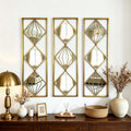 Set of 3 Gold Wall Mirrors, Large Geometric Decorative Mirrors with Metal Frames, Diamond Pattern Wall Mirror Decor