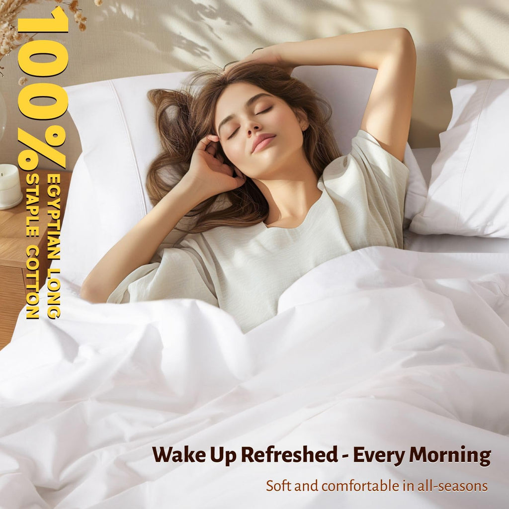 100% Egyptian Long-Staple Cotton Sheets Set, Percale Weave