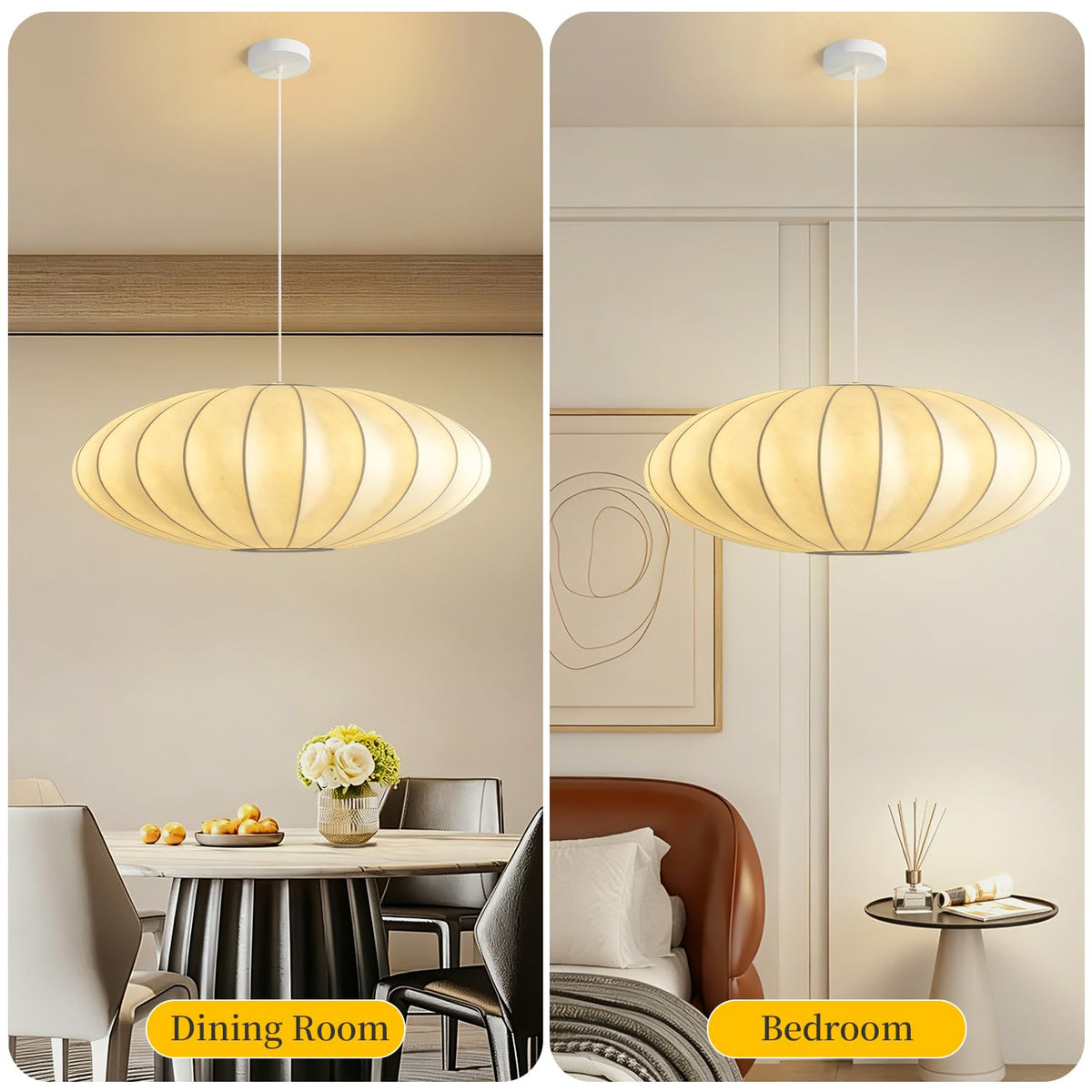 Inspired Nelson Style 15.8in Lantern Pendant Light, White Imitation Silk Bubble Pendant Light