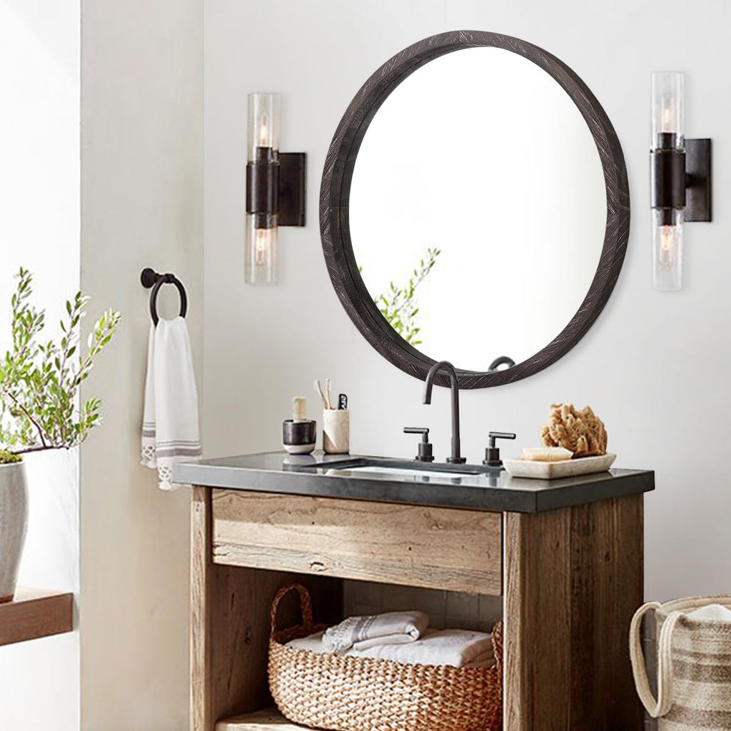 Large Round Mirrors for Wall Circular Mirror, Rounded 20 Inch Circular Mirror Wood Framed Rustic Make up Mirror Wall
