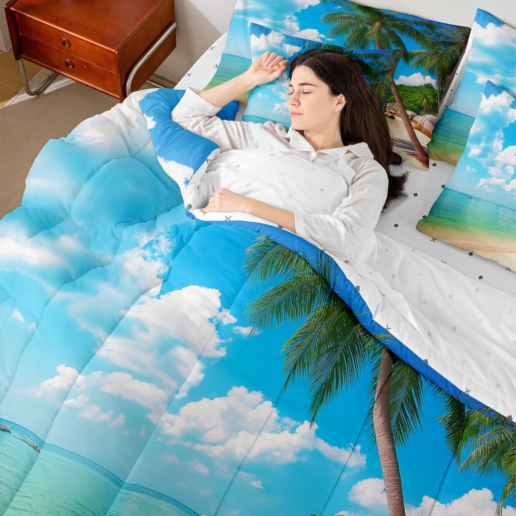 Ocean Beach Comforter Set, Palm Trees 7-Piece