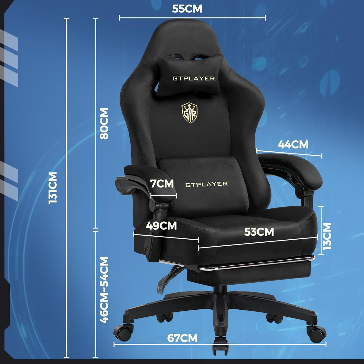 Gaming Chair Fabric with Pocket Spring Cushion, Big and Tall Gamings Chairs High Back Computer Chair with