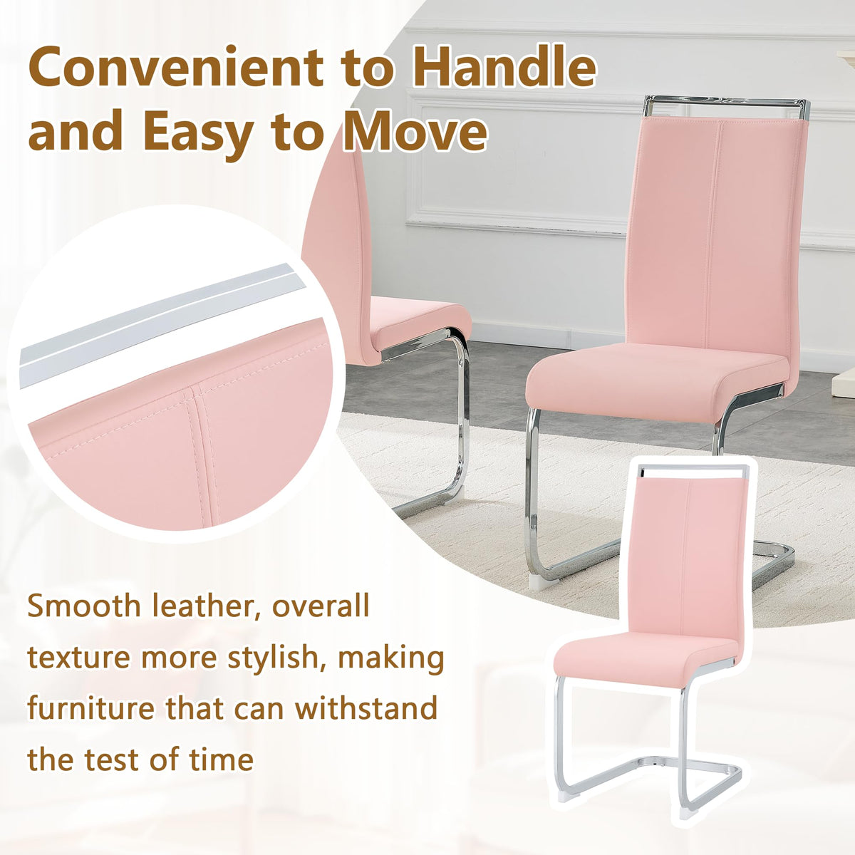 Modern Dining Chairs Set of 8, Side Dining Room Chairs, High Back Kitchen Chairs with Faux Leather Padded Seat Pink
