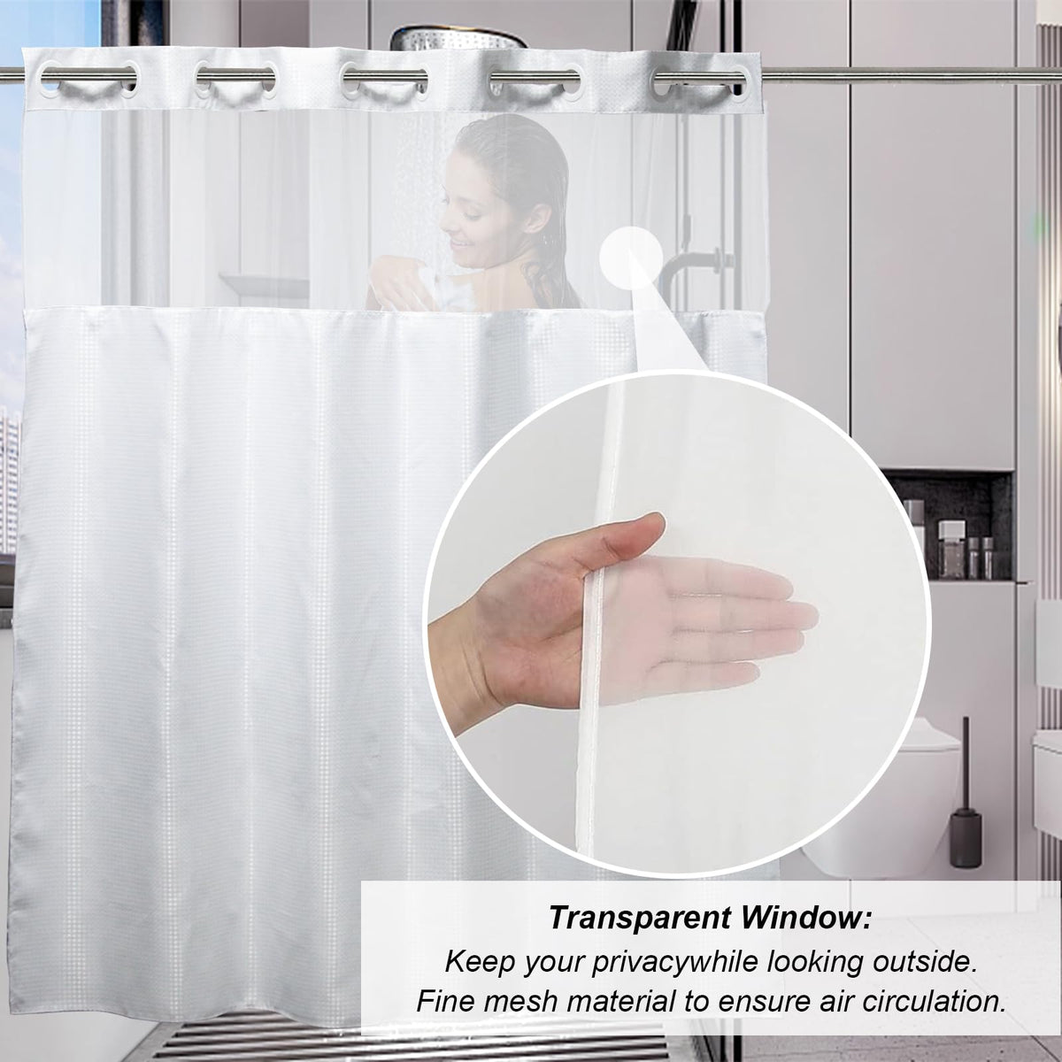 White Waffle Weave Shower Curtain with Snap in Liner Polyester Fabric Hotel and Spa Bathroom Decor Set Waterproof