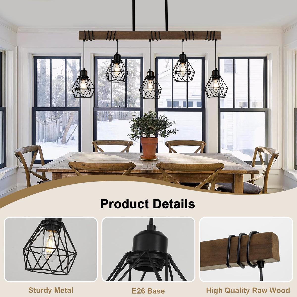 Farmhouse Dining Room Light Fixture,38.1" Kitchen Island Chandelier