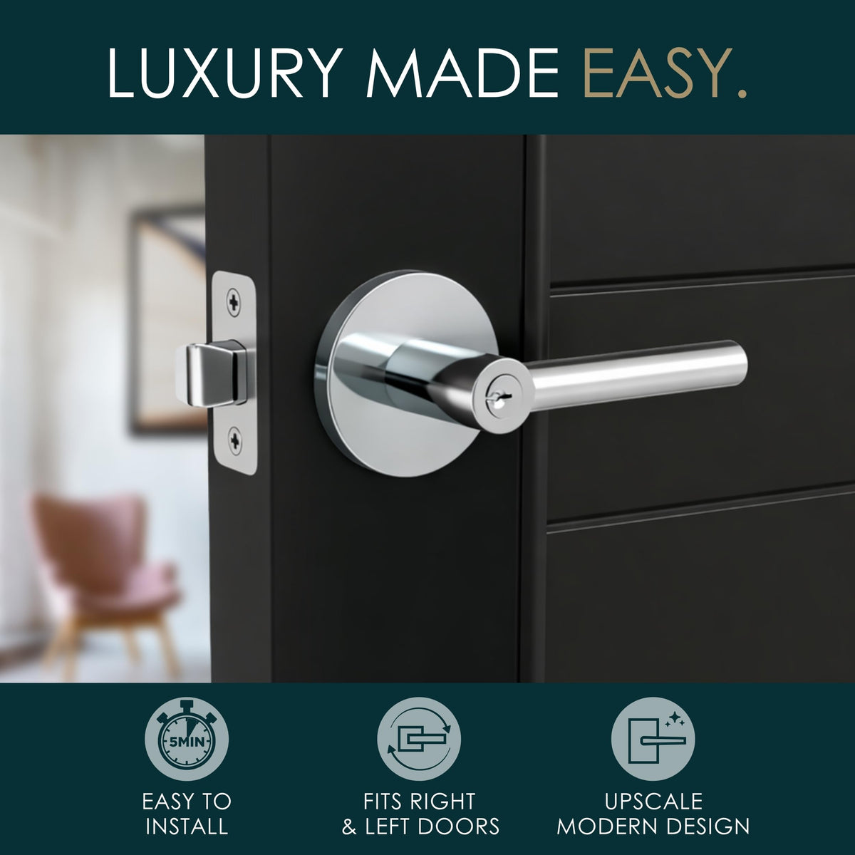 Ronn Entrance I Entry Lever Door Handle - Heavy Duty Round Locking Lever Set for Left or Right-Handed Doors