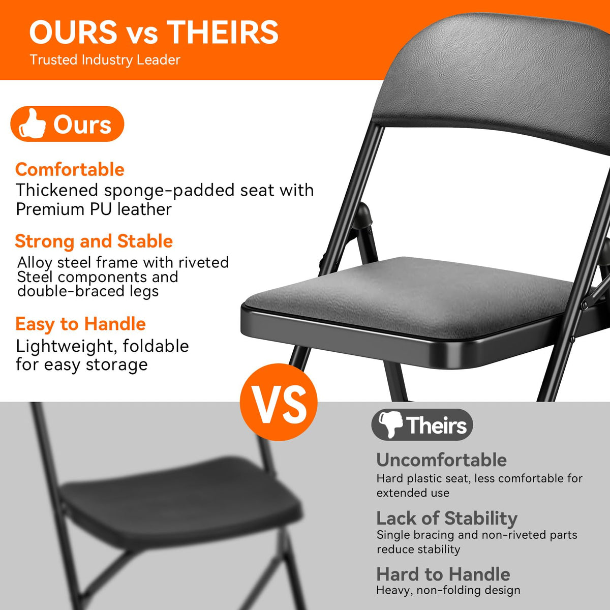 2 Pack Folding Chairs with Cushion Padded - Metal Chairs w/Comfortable Seats and Durable Steel Frame Foldable Chair