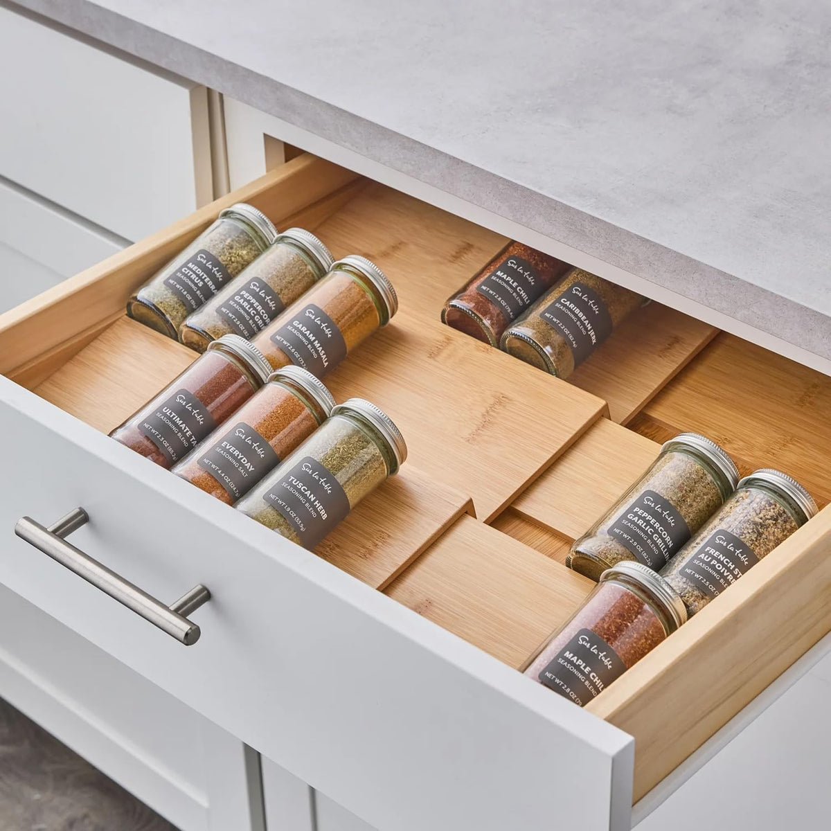 Adjustable Bamboo Spice Drawer Organizer, Brown