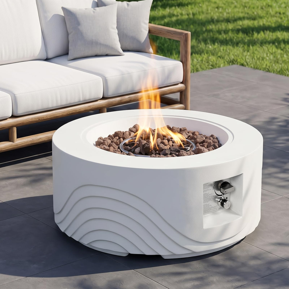 28 Inch White Concrete Outdoor Propane 50, 000 BTU Fire Pit Table