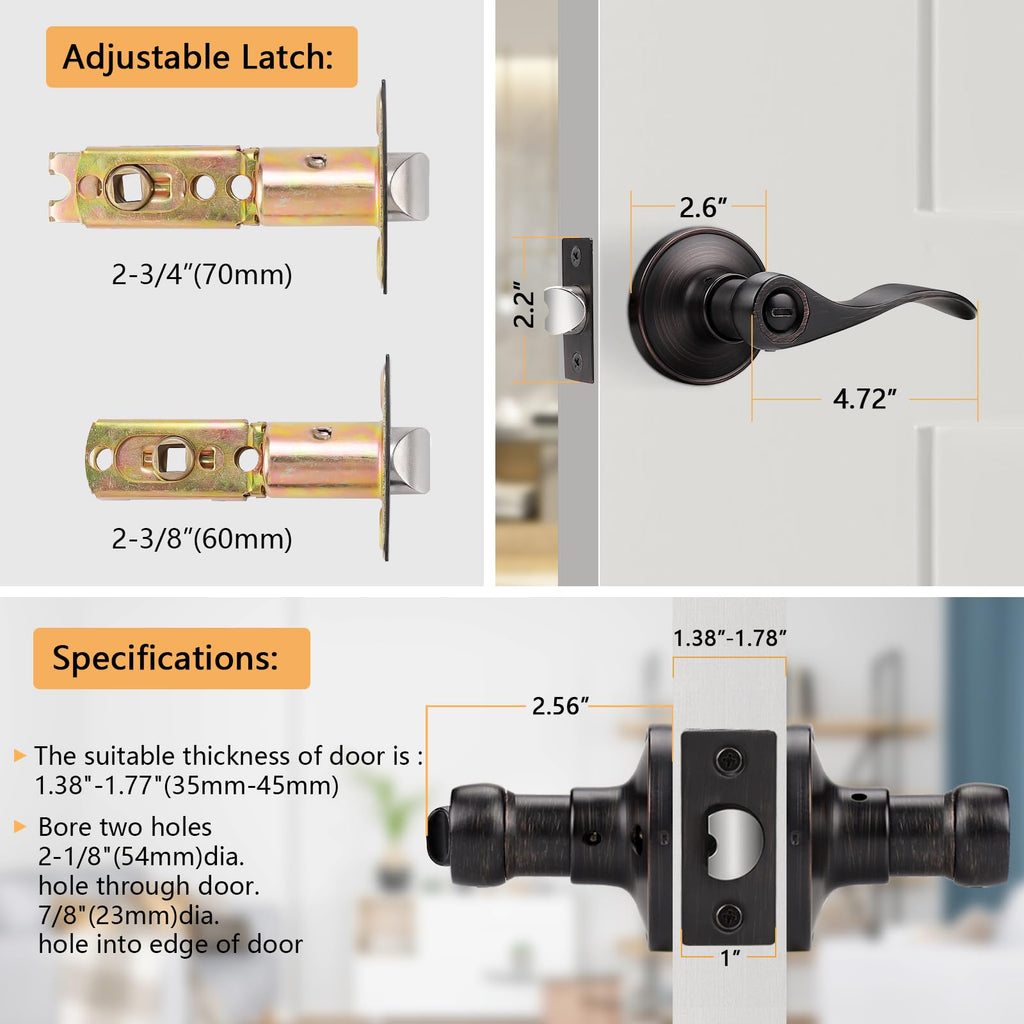 Wave Style Privacy Door Handles Interior Oil Rubbed Bronze Door Lever Lock Keyless Door Lockset Reversible Door