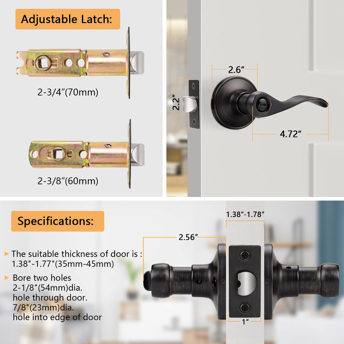 Wave Style Privacy Door Handles Interior Oil Rubbed Bronze Door Lever Lock Keyless Door Lockset Reversible Door