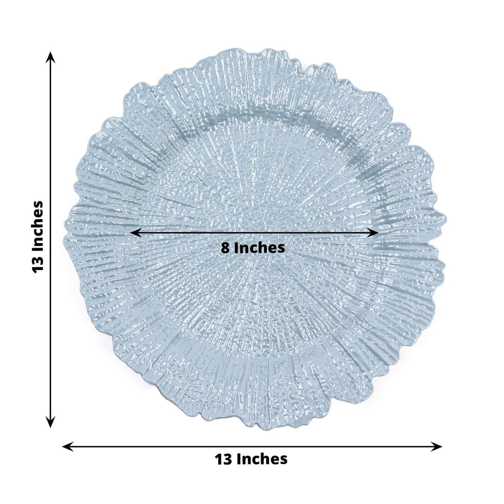 12-Pack 13" Dusty Blue Reef Charger Plates; Bulk Set Scalloped Sunburst Underplates for Large Scale Coastal Weddings
