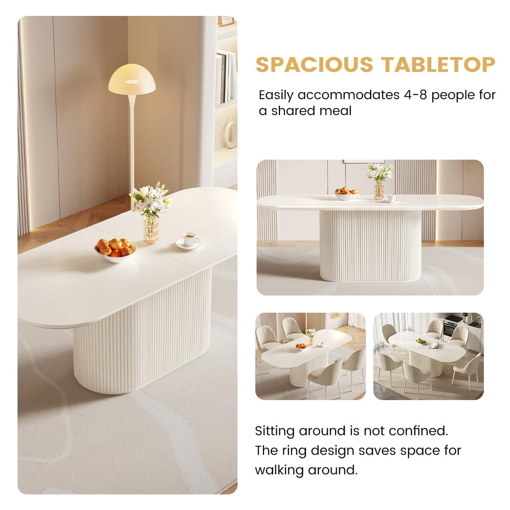 Inspired Saarinen Style 86.61" Large Cream White Dining Table with Strong Pedestal Modern Oval Dining Room Table for 8 People Cream Kichen