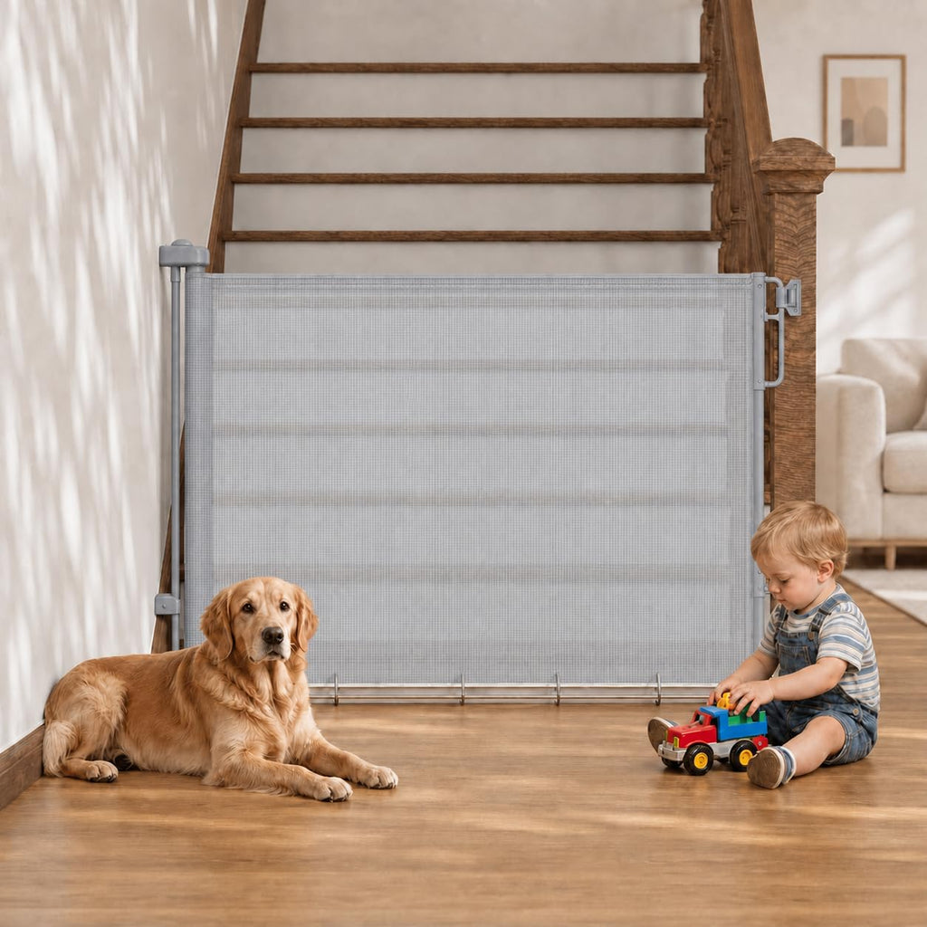 37-55" Retractable Baby Gates for Stairs & Doorways, Gray