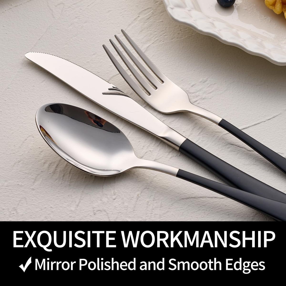 20-Pieces Black Silverware Sets for 4,Black Handle Stainless Steel Cutlery Set, Include Forks Spoons and Knives Set