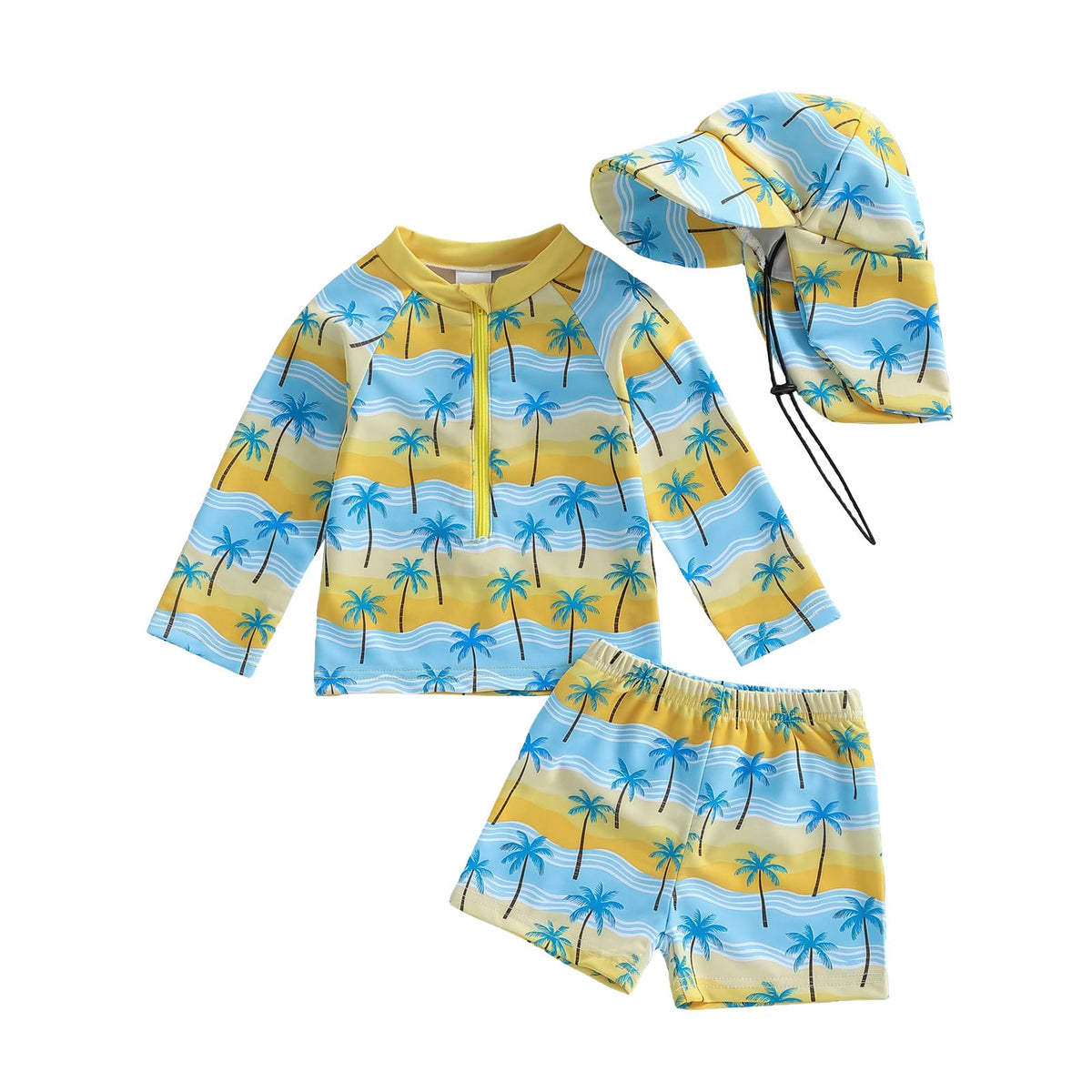 Toddler Baby Boys Swim Set Long Sleeve Rashguard Swimsuit Shirt Trunks Infant Bathing Suit Swimwear with Hat