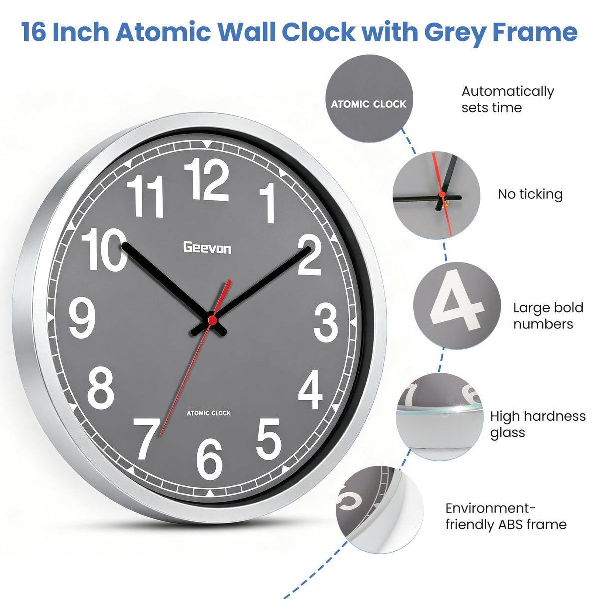 Inspired Nelson Style 16 Inch Atomic Wall Clock Self-Setting Analog Clock with DST