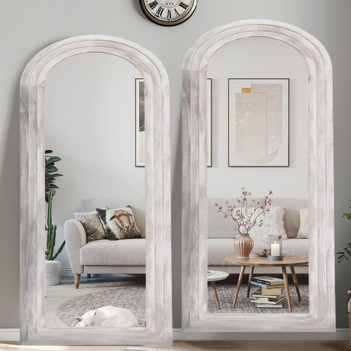 Arched Full Length Mirror with Solid Wood Frame