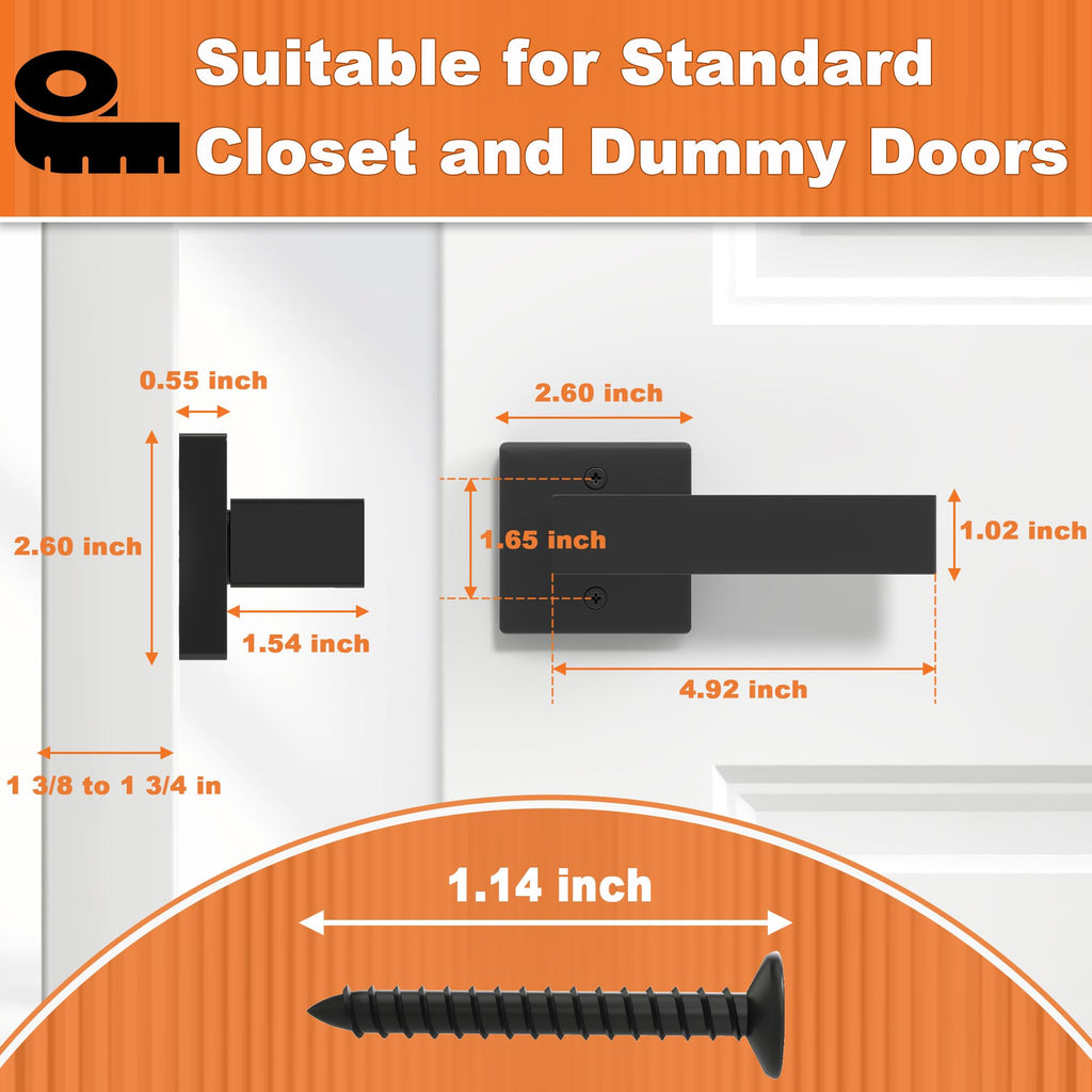 Dummy Door Handles Interior Closet Black Pack of 4 Without Latch