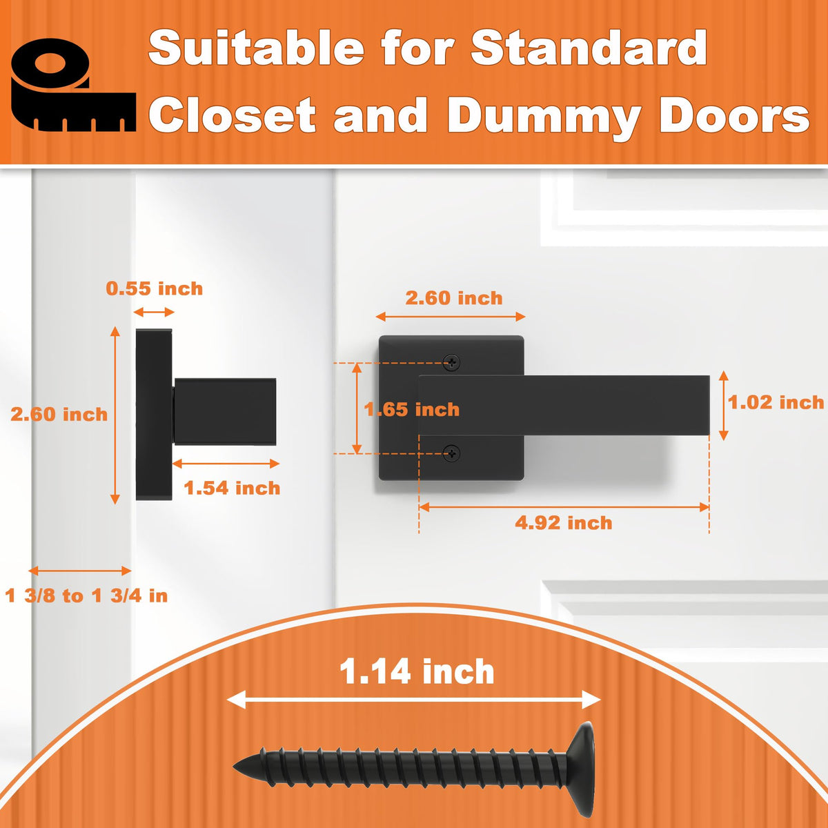 Dummy Door Handles Interior Closet Black Pack of 4 Without Latch