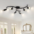 6 Light Track Lighting Fixtures Ceiling, Flexibly Rotatable Light Heads, Black Semi Flush Mount Ceiling Light Dining