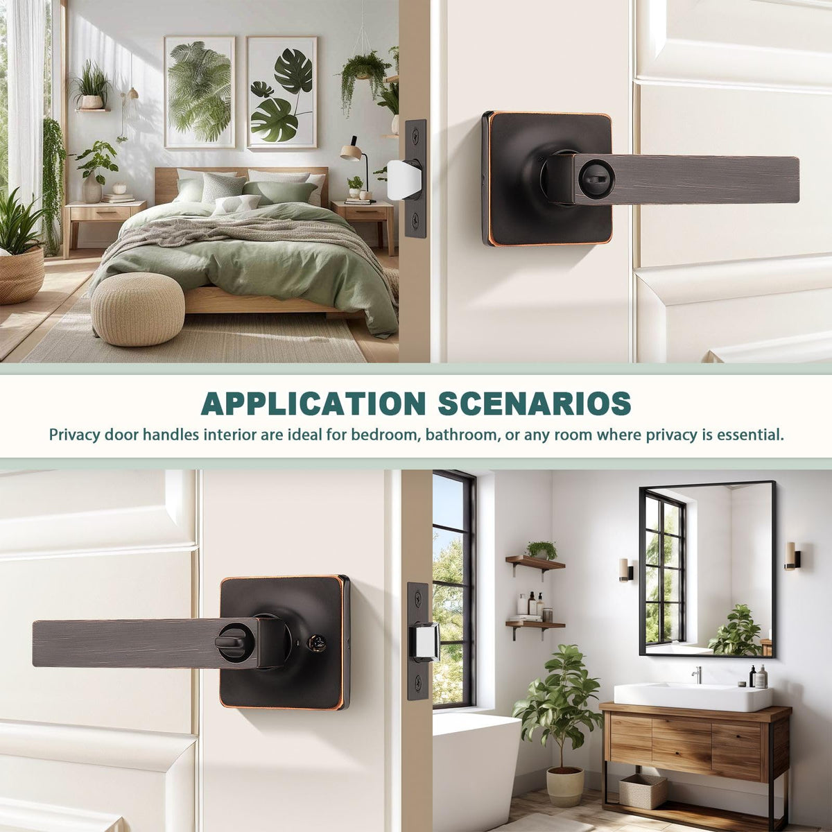 5 Pack Oil Rubbed Bronze Door Handle Interior Door Levers Privacy Bathroom Square Door Handles Keyless Straight Levers