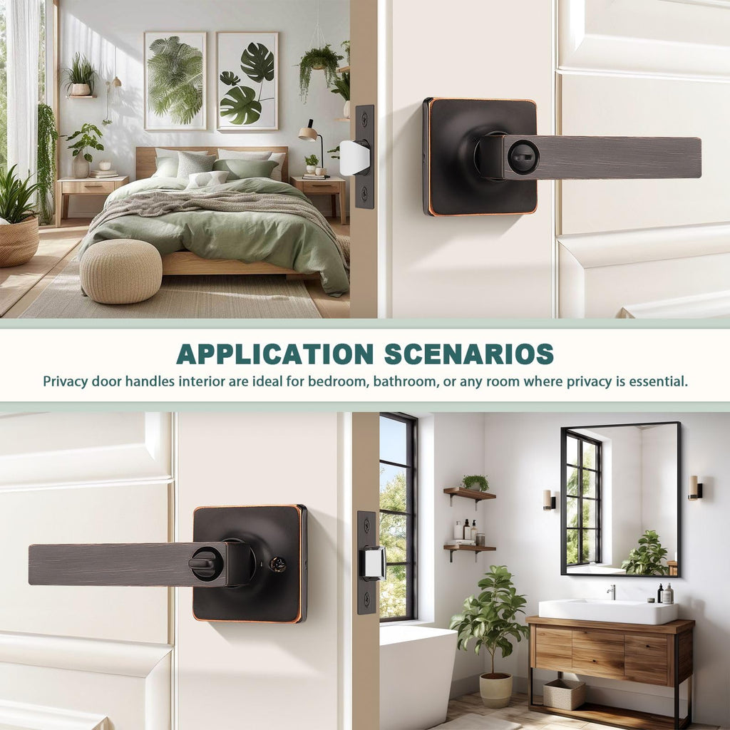 10 Pack Privacy Door Levers Bedroom Door Handle with Lock Oil Rubbed Bronze Square Door Handles Keyless Door Lock