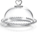 7" Clear Glass Cake Plate with Lid, Mini Crystal Cake Stand with Cloche Dome Cover, Dessert Cheese Serving Platter