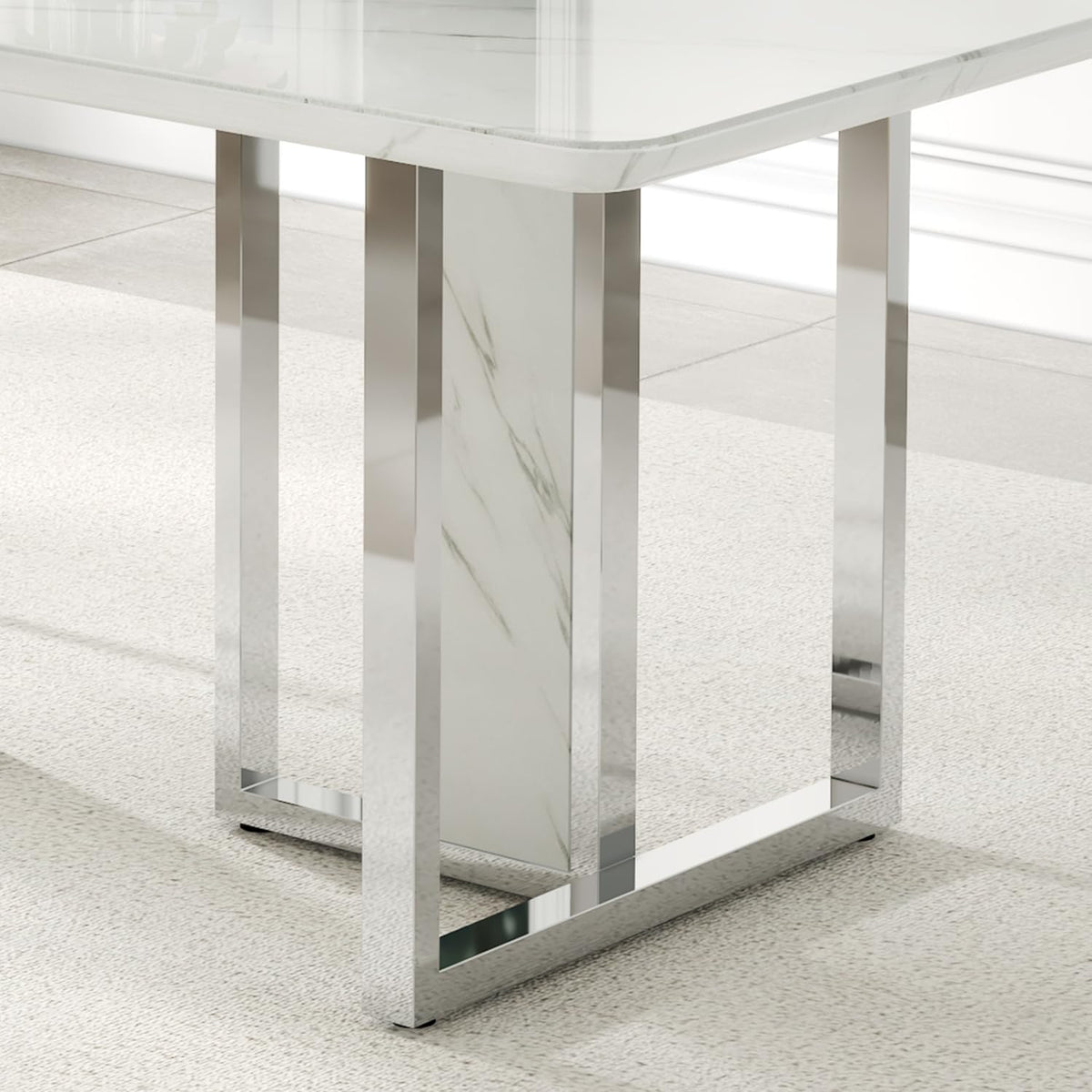 67 Inch Faux Marble Dining Table, White Rectangular Kitchen Dining Table, 1.8 Inch Thick Mid Century Modern Dining