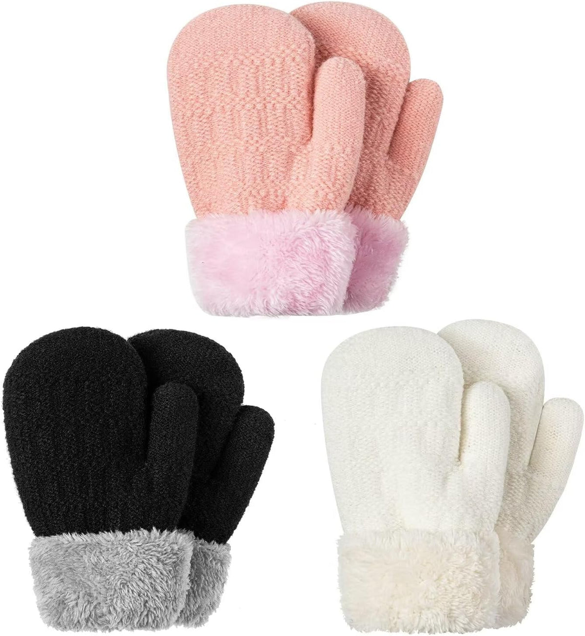 Winter Mittens Gloves Beanie Hat Set for Kids Baby Toddler Children, Thick Warm Knit Fleece Lined Thermal Set