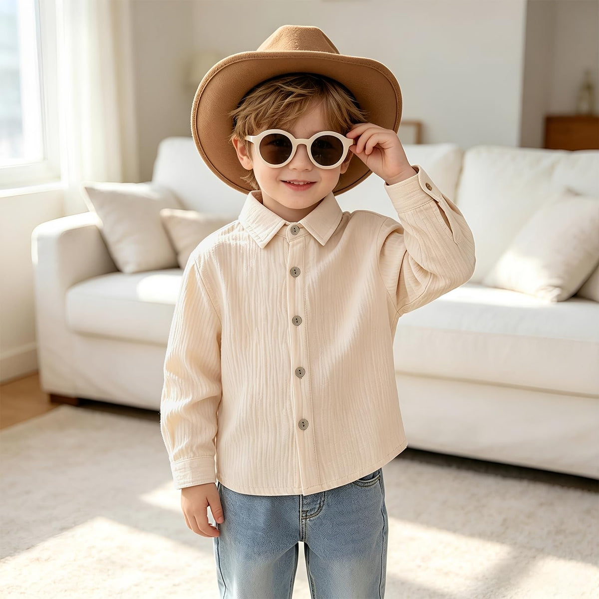 Toddler Kid Boys Button Down/Up Shirt Long Sleeve Linen Casual Tops